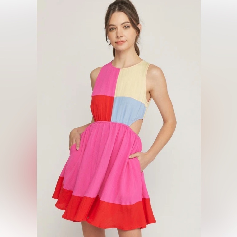 Entro Colorblock Sleeveless Cutout Small Dress
